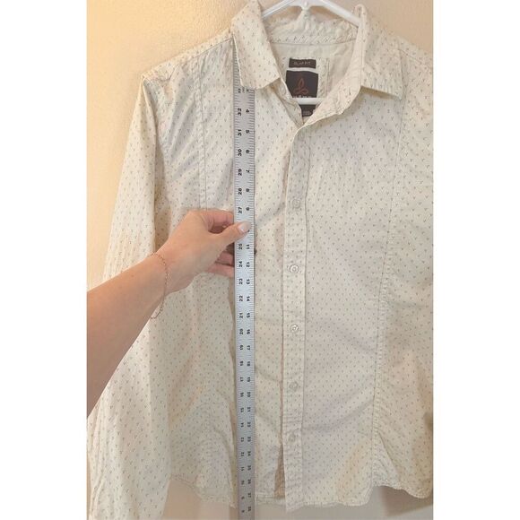 Prana Shirt Slim Fit Ivory Dot Button Down Long Sleeve Women's Shirt Small - Picture 6 of 9